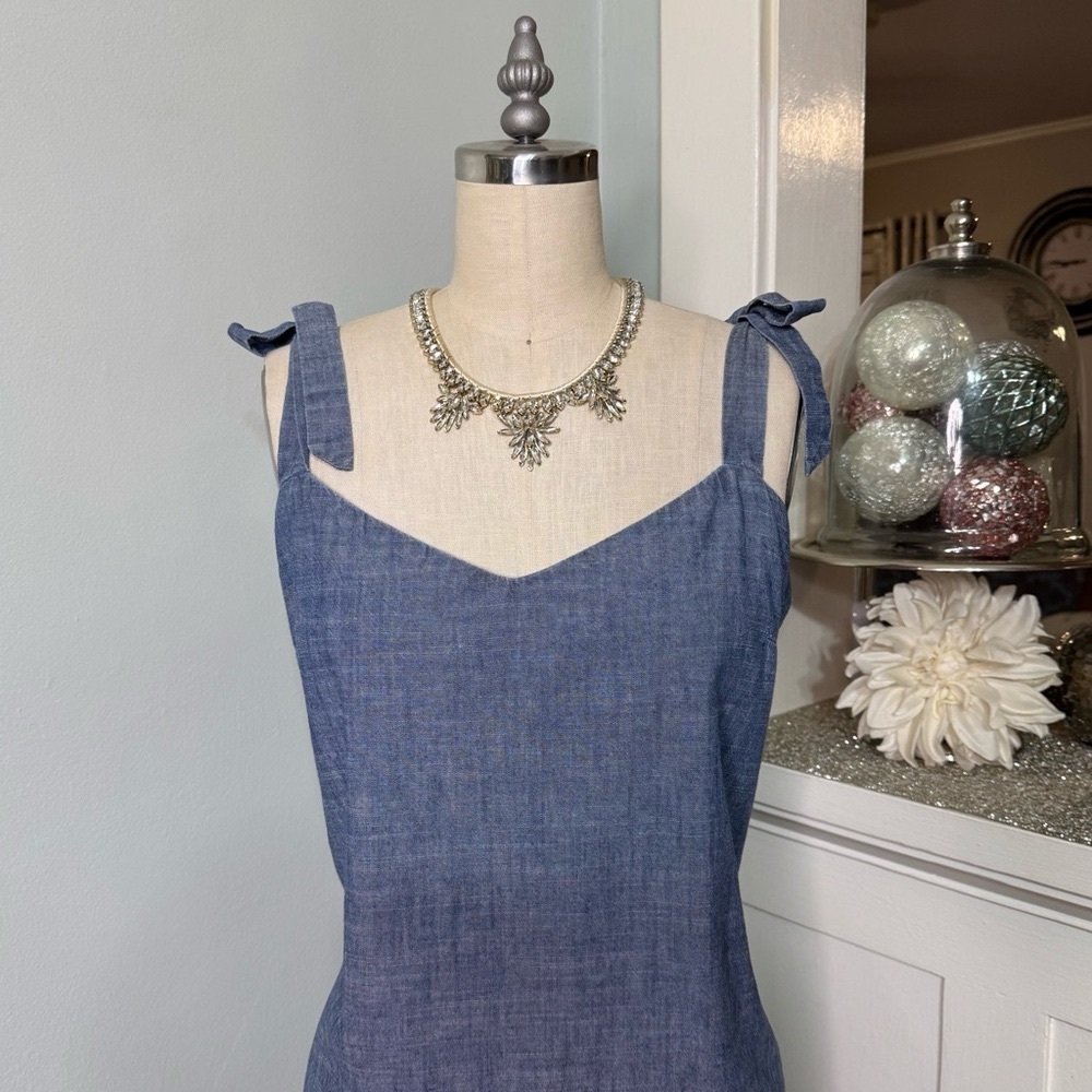 J. Crew Shoulder Tie Denim Blue Chambray Dress Size Large - Picture 4 of 12